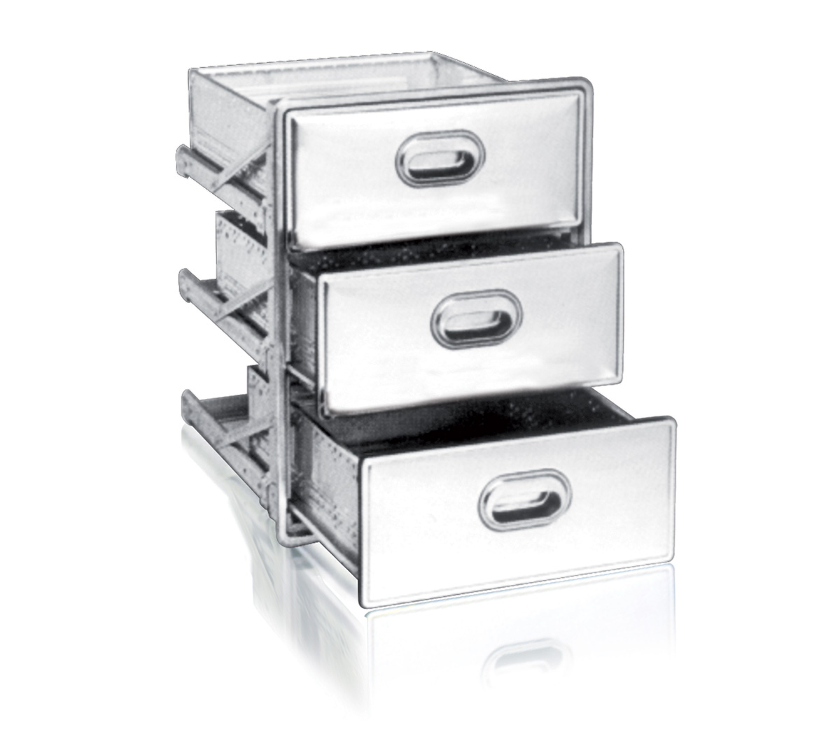 Cassettiera a tre cassetti inox per banchi frigo - Serie 3000 - Priolinox